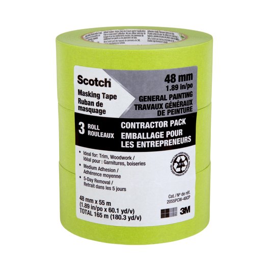 3M Scotch Painter's Tape, Green Masking Tape for General Painting, 48 mm -3pk